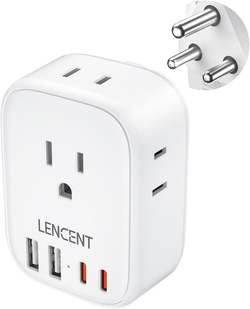 Lencent South Africa Plug Adapter, Type M Adapter For South Africa with 4 American Outlets, 4 USB Charger (2 USB C), Type M Plug Converter for US to Bhutan Botswana Namibia Zimbabwe Malaysia Sri Lanka - Image 1